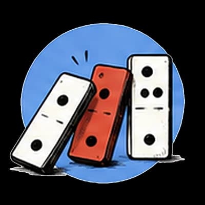 Three dominoes, the first tipping into the next
